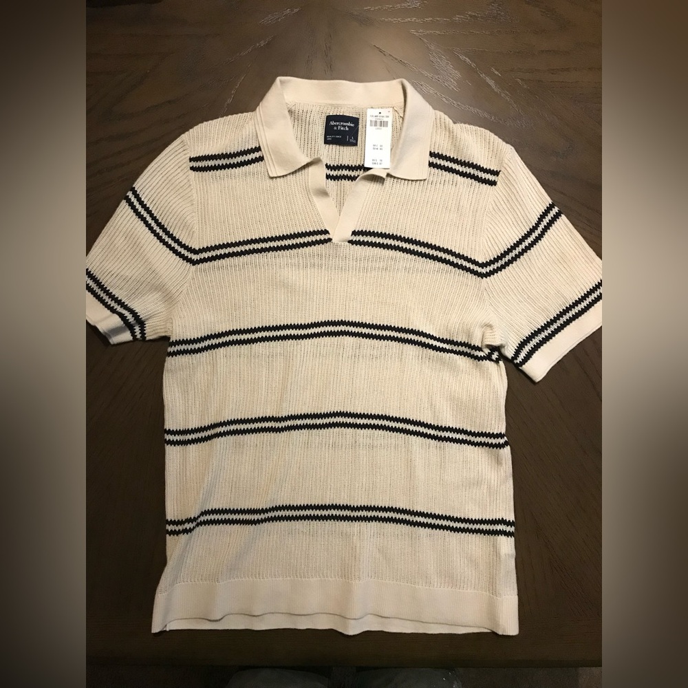 ABERCROMBIE FITCH Mens Large Knit Polo Sweater White Cream